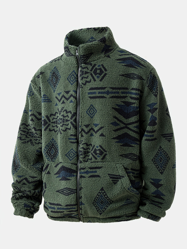 Men's Tribal Print Plush Fleece Jacket