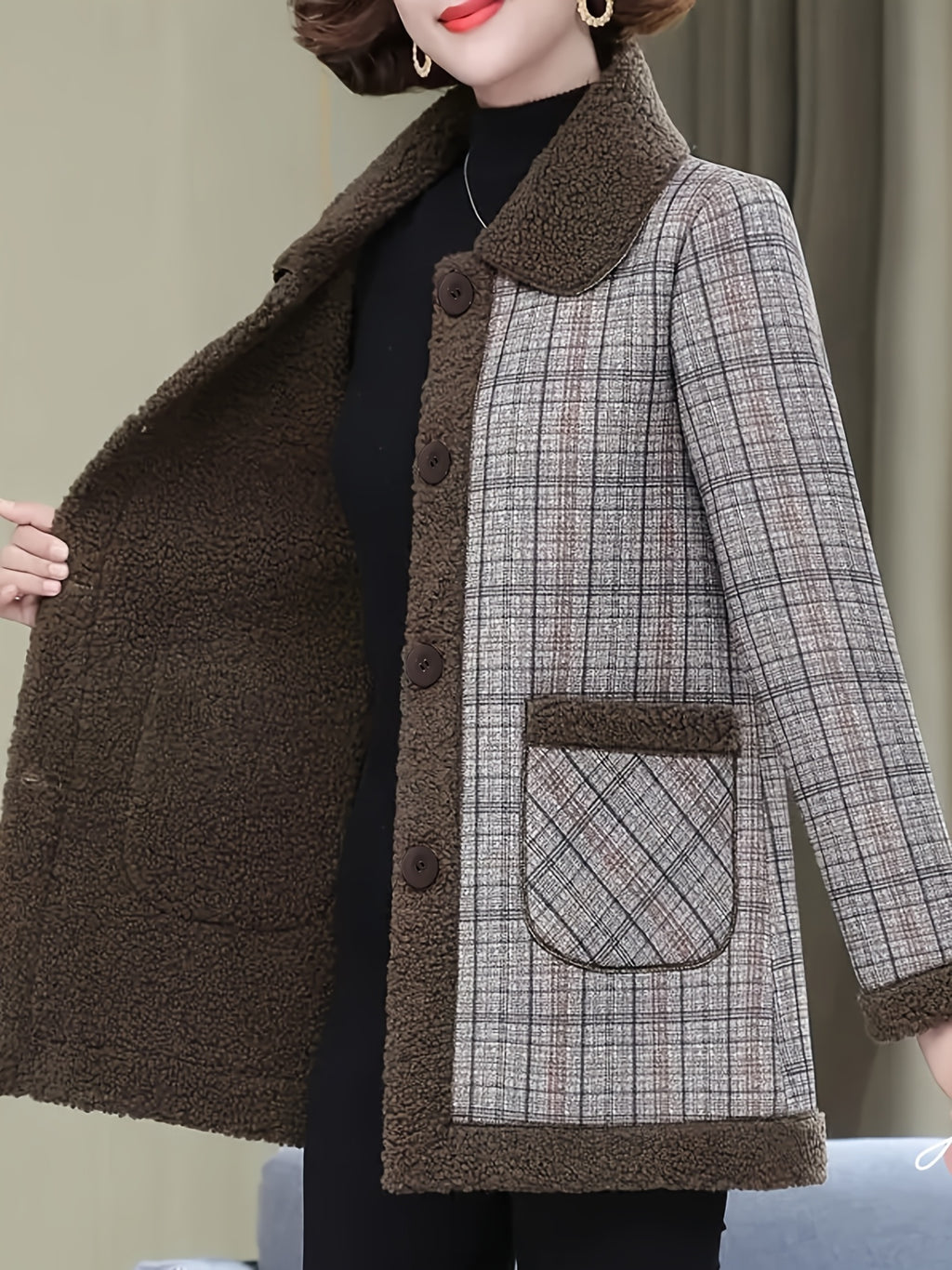 Autumn and Winter Fashion Casual Plaid Patchwork Jacket, Slim Fit Plaid Coat
