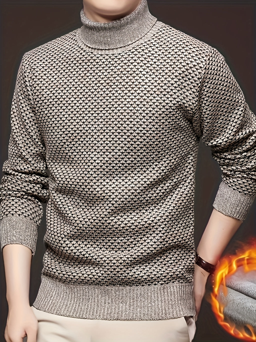 Men's High-Neck Jacquard Knit Sweater