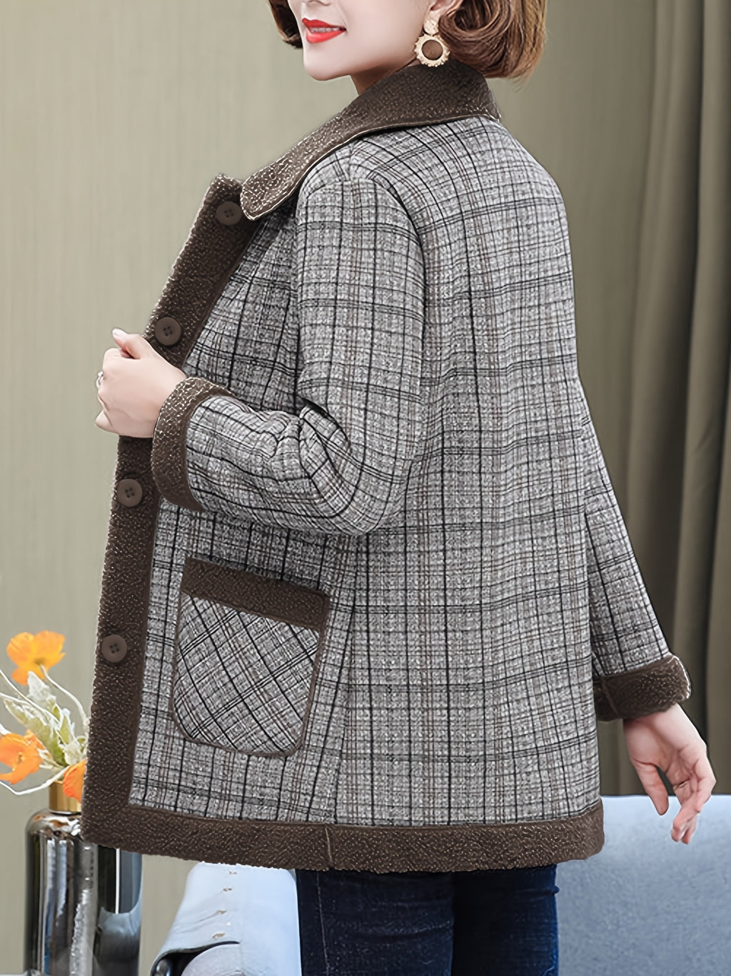 Autumn and Winter Fashion Casual Plaid Patchwork Jacket, Slim Fit Plaid Coat