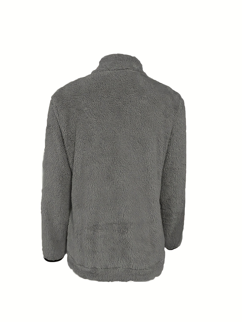 Solid Color Reversible Plush Collar Zip-Up Cardigan with Pockets