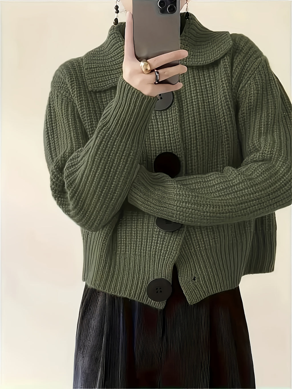 Women's Autumn Reverse Collar Long Sleeve Casual Cardigan Top