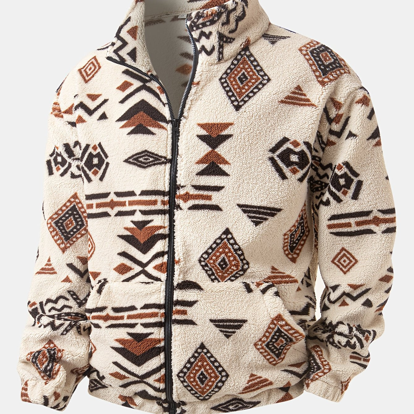 Men's Tribal Print Plush Fleece Jacket